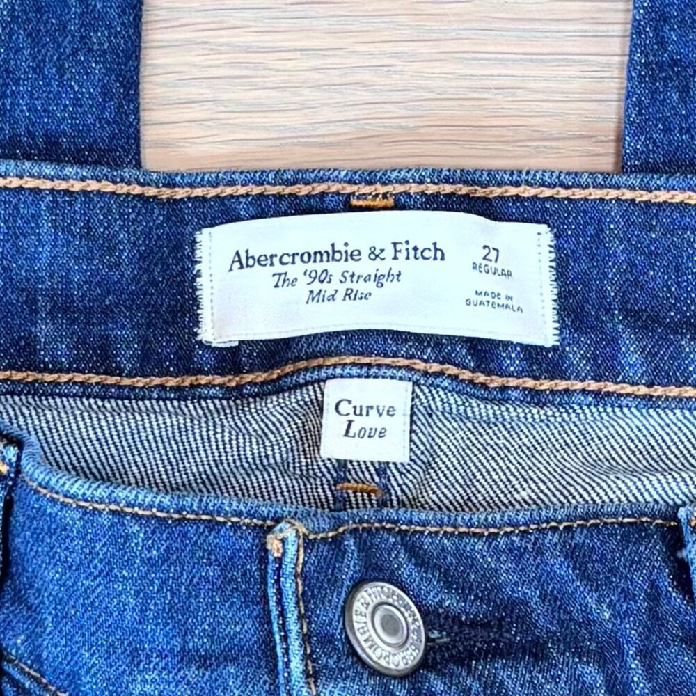 Abercrombie Fitch Curve Love 90s Straight Mid Rise Jeans Dark Women’s Size 27 - Picture 5 of 9
